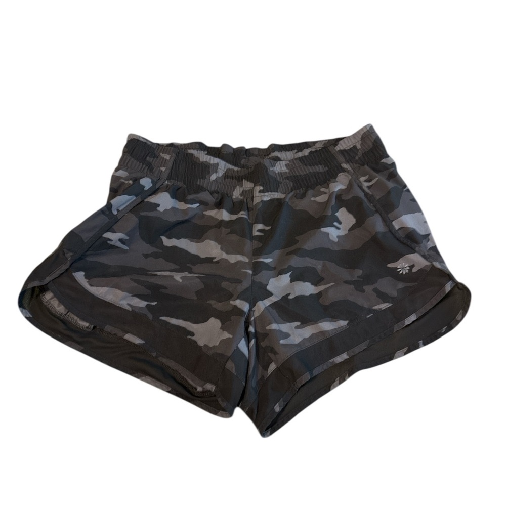 Athleta Gray and Black Athletic Shorts with Modern Camouflage